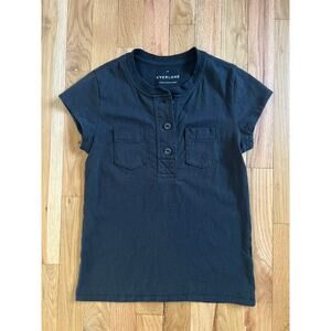Everlane Shrunken Henley 3-Button Cap Sleeve Black T-shirt Woman (size XXS)
